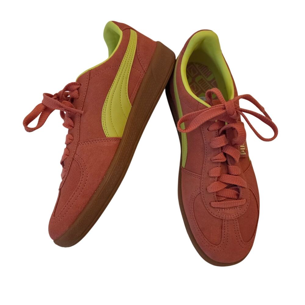 Puma Palermo Salmon Lime Sheen Sneakers Women’s 10 Pink Yellow Gum Sole Suede
